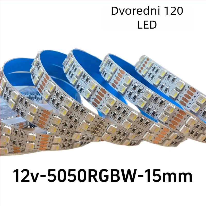 5050 dvostruka RGBW LED traka, četiri u jednom, niskonaponski 12/24V, visoka svjetlost, 120 LED-ova, širina 15 mm, višebojna fleksibilna LED traka