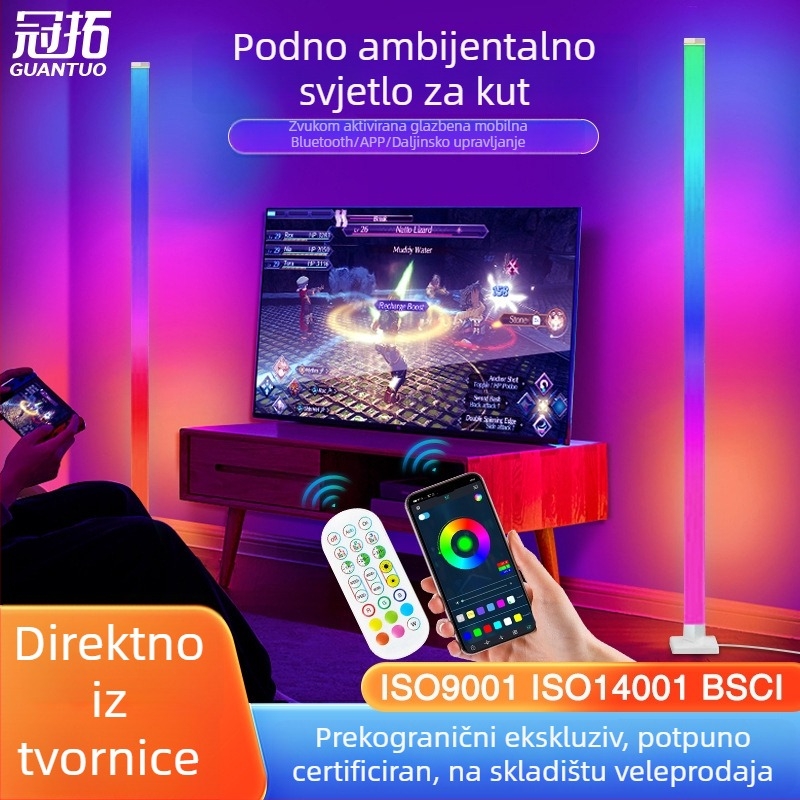LED podna lampa RGB sa zvukom aktivacije, ambijentalno osvjetljenje za dnevni boravak i spavaću sobu, glazbeni ritam