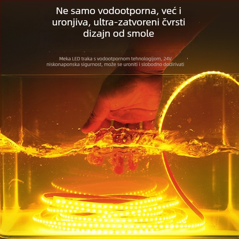 LED traka 24V/12V, visoka svjetlost, samoljepljiva, IP68 vodootporna, čvrsti silikon, za bazen