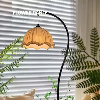 Krem podna lampa u S-obliku, za dnevni boravak i spavaću sobu, nordijskog stila, rasvjeta za čitanje pored kreveta