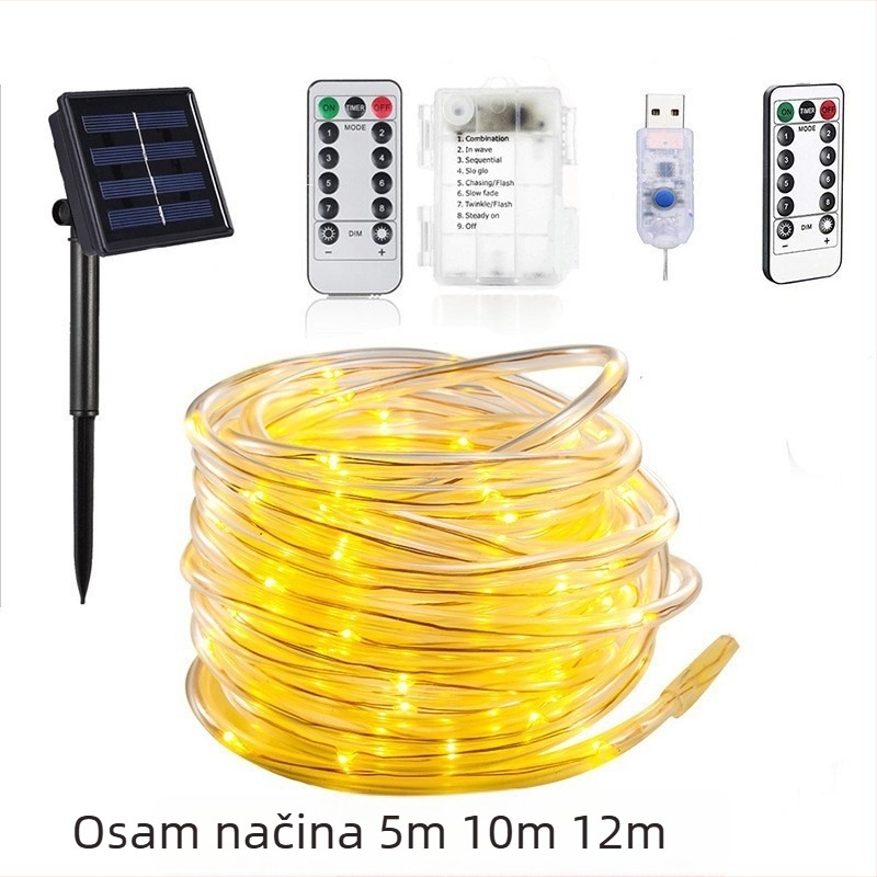 Solarni LED niz od gumenog cijevnog svjetla, vanjska vodootporna dekoracija za božićni dvorište, 200 LED, topla bijela 3000K