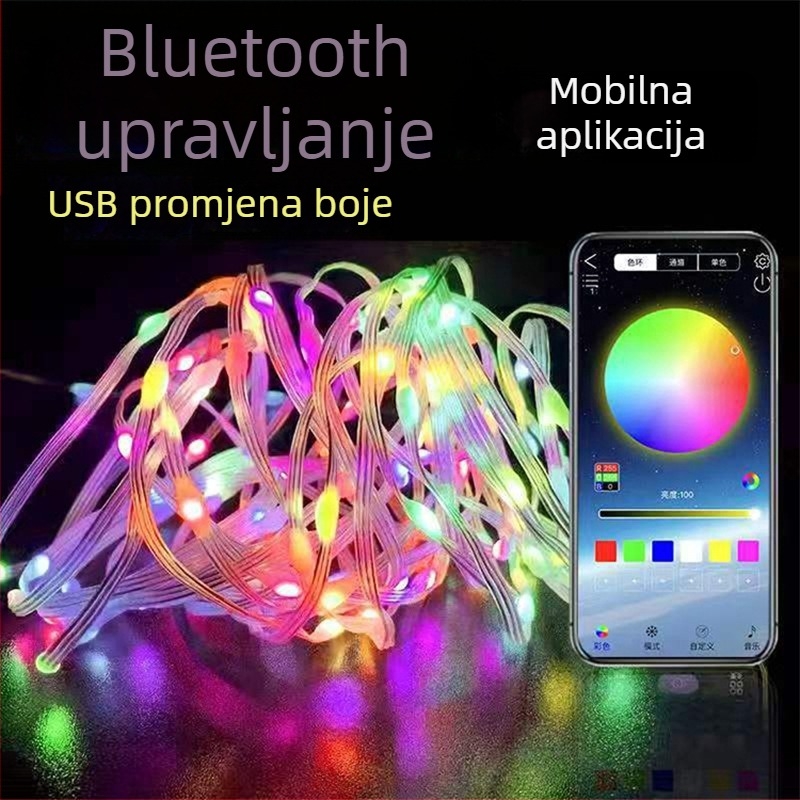 LED niz s kožnim užetom, pametno upravljanje Bluetooth aplikacijom, vodootporan, aktiviran zvukom, mijenja boje; pogodan za božićno vanjsko osvjetljenje, kampiranje i dekoraciju bara.