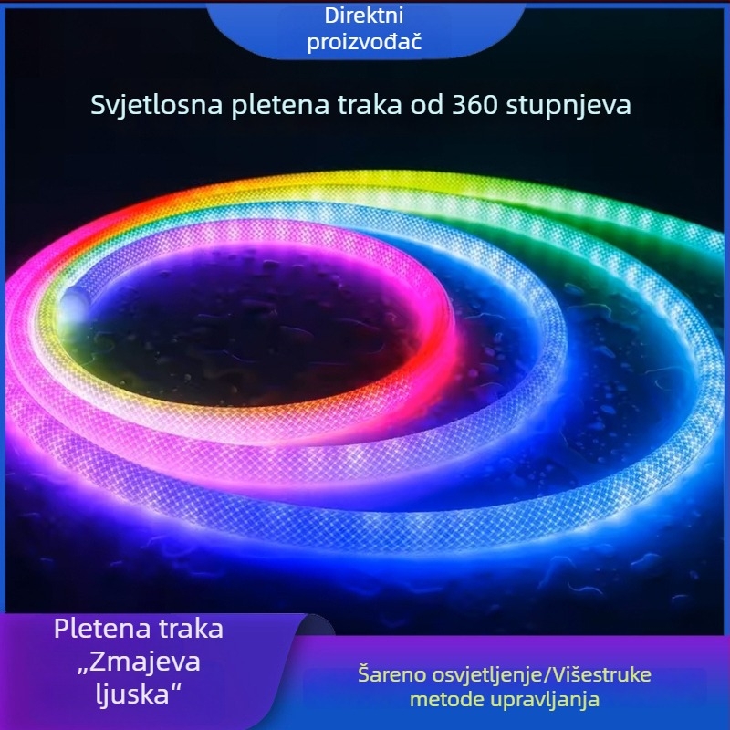 RGB LED traka s USB napajanjem, kružno 360° osvjetljenje, 5V ambientno osvjetljenje, fleksibilna višebojna traka s motivom zmajevih ljuski