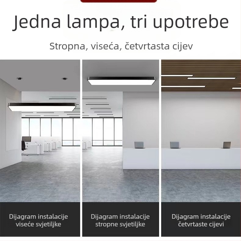 LED uredsko linearno svjetlo - duga LED svjetiljka za ured i fitness centar, 1200x100/200/300 mm, 6000K, 4500 lm, 192 LED, IP44, metalno kućište, 220V