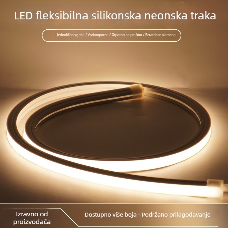 Fleksibilna silikon LED neonska traka, vodootporna, 12V, 12W/m, 2835 LED, 120 LED/m, za vanjsku reklamu