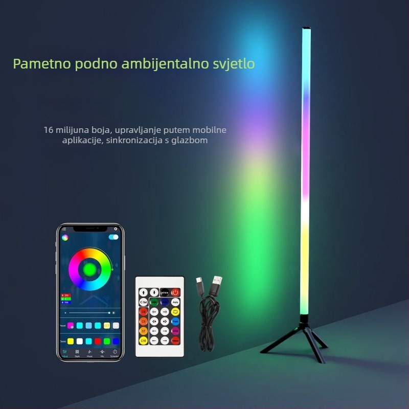 LED 5V RGB ambijentalna podna lampa s glasovnim upravljanjem, USB napajanjem, za gaming i spavaću sobu, kutna svjetiljka