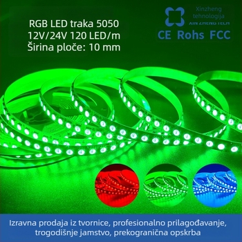 RGB LED trak s 120 LED-ova 5050, višebojna, niskonaponska 12/24 V, samoljepljiva, fleksibilna, duljina 5 m