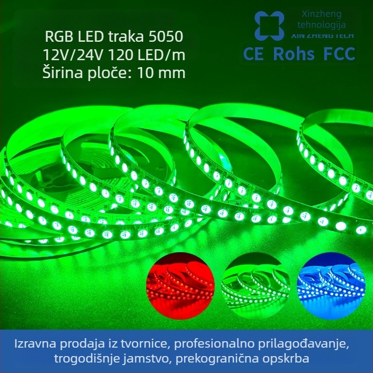 RGB LED trak s 120 LED-ova 5050, višebojna, niskonaponska 12/24 V, samoljepljiva, fleksibilna, duljina 5 m