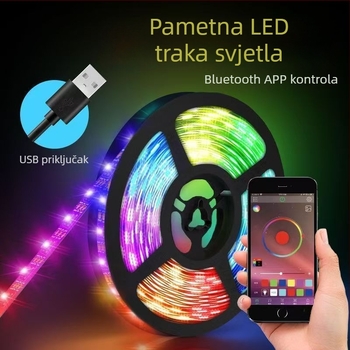 LED traka RGB 5V s ugrađenim IC-om, 5050 RGB, duljina 5 m, 30 LED, upravljanje aplikacijom, ambijentalno osvjetljenje gaming sobe