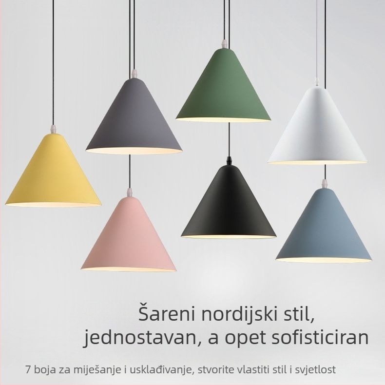 Nordijski željezni viseći luster, LED svjetlo s jednom glavom, prilagodljiva visina, model 1671, pogodan za 10–15 m²