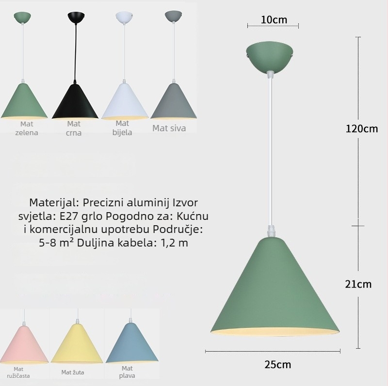 Nordijski željezni viseći luster, LED svjetlo s jednom glavom, prilagodljiva visina, model 1671, pogodan za 10–15 m²