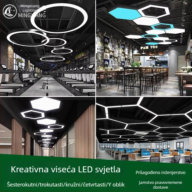 LED uredska viseća svjetiljka s geometrijskim oblicima: šesterokutnik, krug, kvadrat i Y-oblik prstena