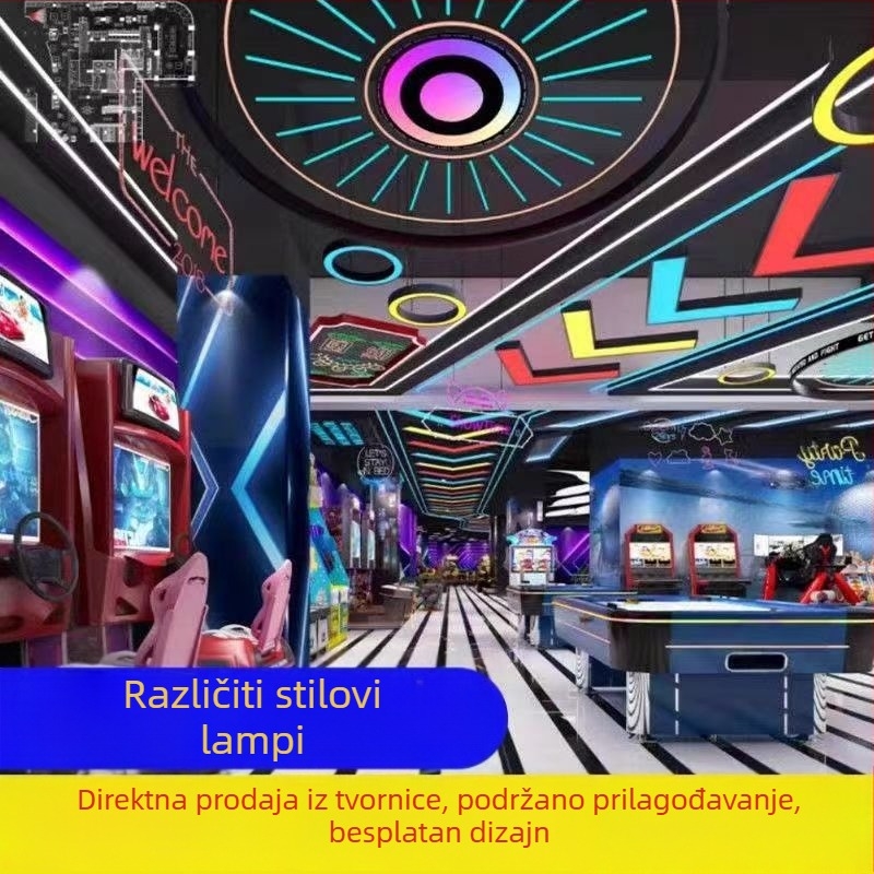 Hexagonalna viseća svjetiljka u obliku prstena – arcade stilu osvjetljenje za Internet kafiće, dvorane za igre i teretane, prilagodljivo osvjetljenje