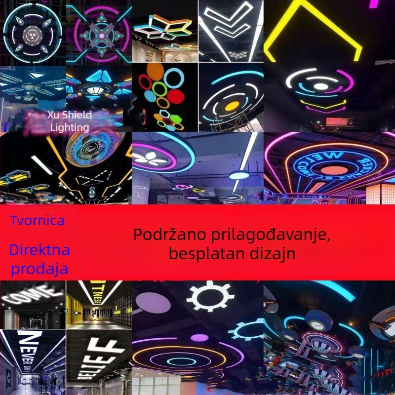 Hexagonalna viseća svjetiljka u obliku prstena – arcade stilu osvjetljenje za Internet kafiće, dvorane za igre i teretane, prilagodljivo osvjetljenje