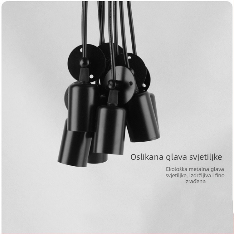 Višedijelna lampa od željeza s dvostrukim postavljanjem (usisavanje ili vješanje), 220V, visina prilagodljiva do 1,2 m; pogodna za dnevni boravak i restoran.