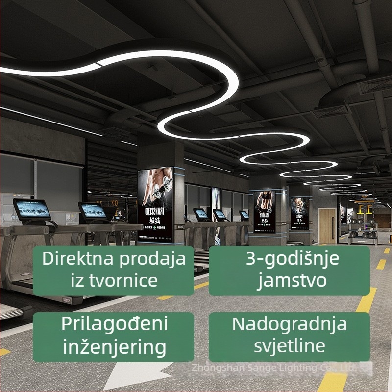 LED luster s polukružnim prstenom, polukružni oblik, industrijskog stila – rasvjeta za uredsku recepciju, fitness centar i Internet kafić