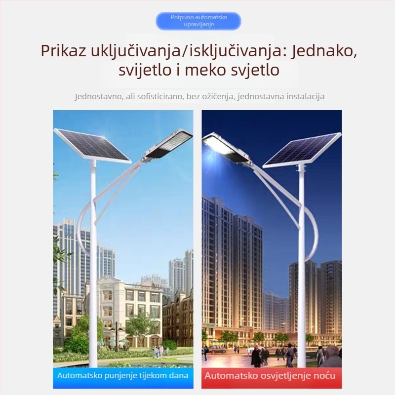 Solarna ulična rasvjeta za vanjsku upotrebu, 6,5 m visok stup, komplet set, visok kapacitet, iznimno jako svjetlo za vrt.