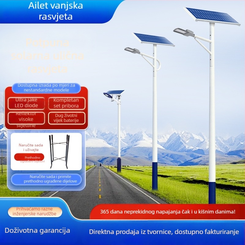 Solarna ulična rasvjeta za vanjsku upotrebu, 6,5 m visok stup, komplet set, visok kapacitet, iznimno jako svjetlo za vrt.