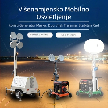 7-metarsko mobilno vozilo za rasvjetu vučeno, 9 m rasvjetnih kula, podesiva visina, oprema za nužno osvjetljenje za noćne turističke zone