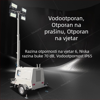 7-metarsko mobilno vozilo za rasvjetu vučeno, 9 m rasvjetnih kula, podesiva visina, oprema za nužno osvjetljenje za noćne turističke zone
