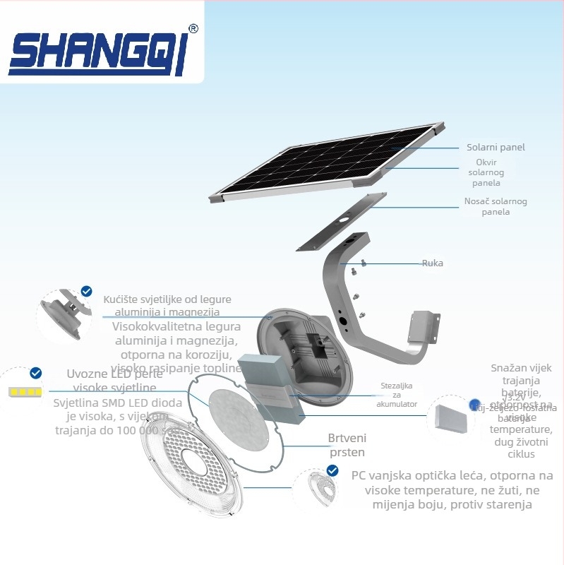 LED solarno ulično svjetlo za vanjsku upotrebu, vodootporno, visoke snage, IP65, za dom i vrt