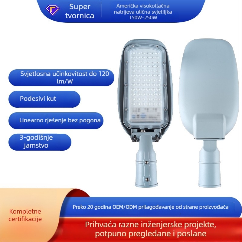 Prilagođeno linearno LED ulično svjetlo, 120W, visok učinak, kućište od lijevanog aluminija, IP65, podesiv kut snopa