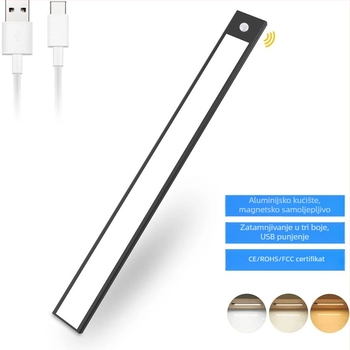 LED noćna svjetiljka s aluminijskim kućištem, punjiva magnetska svjetleća traka sa senzorom pokreta za ormariće
