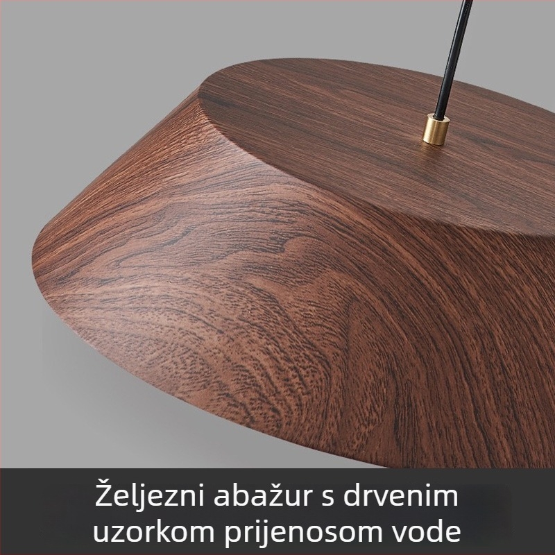 Moderno japansko stil viseće svjetlo s jednom glavom, sjenilo u obliku poklopca, kružni LED, drveni uzorak za blagovaonu i spavaću sobu