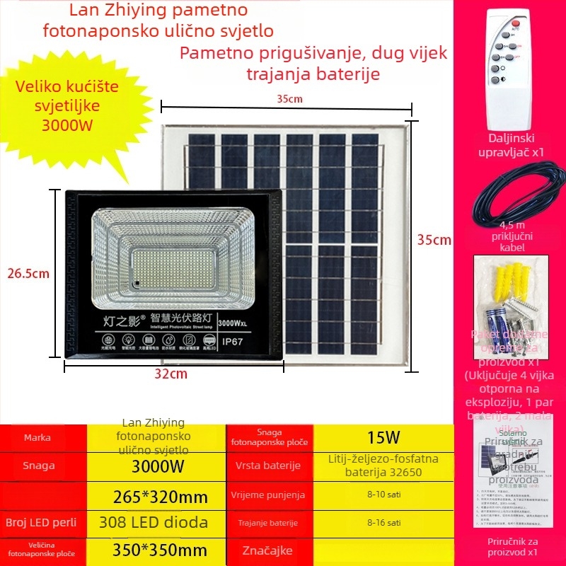 LED solarni reflektor za vrt i vanjsku rasvjetu, IP67, daljinsko upravljanje, 24 V