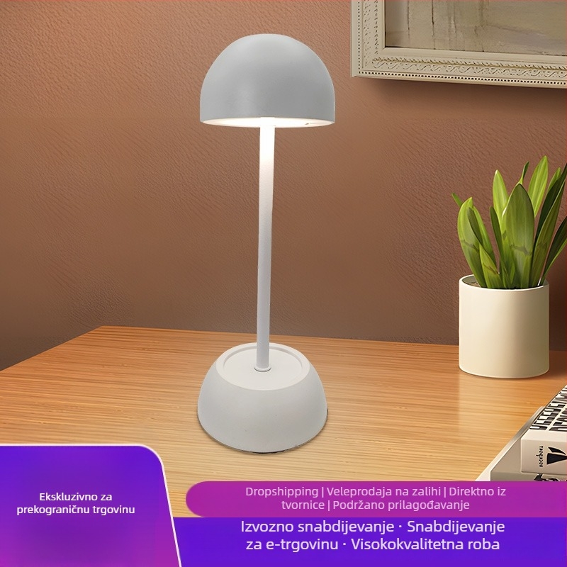 Lampa za stol u obliku gljive, mat bijela, punjiva, za barove i restorane, noćna svjetiljka za spavaću sobu s zaštitom očiju, dodirno ambijentalno osvjetljenje