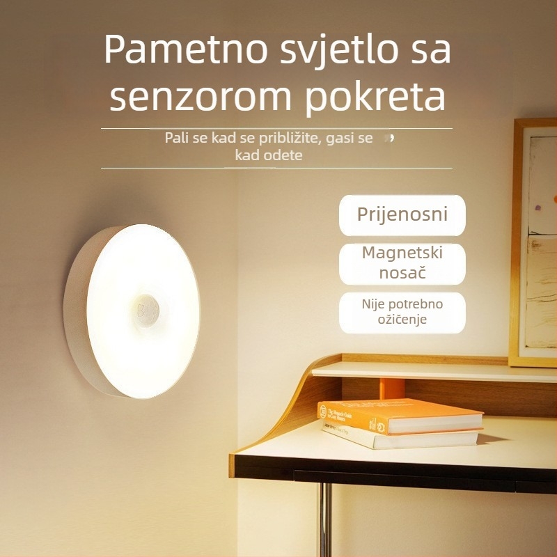 LED noćna lampica s senzorom pokreta, USB punjiva, za ormar i garderobu
