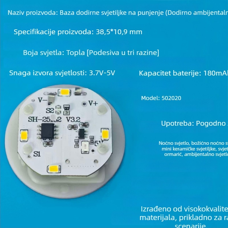 DIY punjiva dodirna baza lampe, kružnog promjera 38 mm, mini topla noćna lampica
