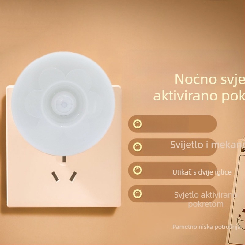 Mini cvjetna pametna noćna lampica s detekcijom pokreta, priključna na utičnicu, za hodnik i kupaonicu