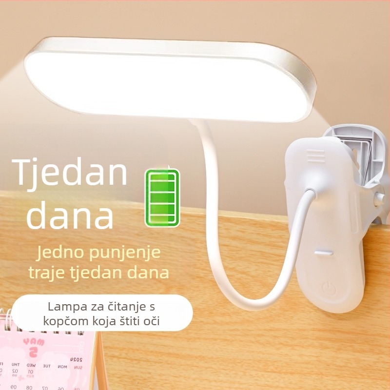 LED stolna lampica s zaštitom vida, klips za učenje – za studentski dom, dječja lampica za čitanje, punjiva, noćno svjetlo pored kreveta