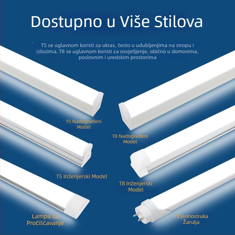 T5 LED cijev, integrirano kućno osvjetljenje, duljina 1,2 m, komplet s nosačem, topla svjetlost