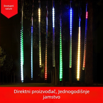 LED svjetla meteorske kiše, višebojna, za unutarnju i vanjsku upotrebu, vodootporna, solarno napajanje, dekorativna svjetleća vrpca za pričvršćivanje na drvo