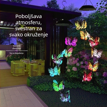 Solarni zvončići sa šarenim leptirima, vanjske viseće svjetiljke za vrt, IP65, 18 leptira