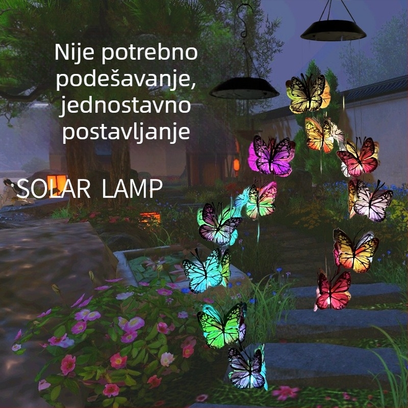 Solarni zvončići sa šarenim leptirima, vanjske viseće svjetiljke za vrt, IP65, 18 leptira