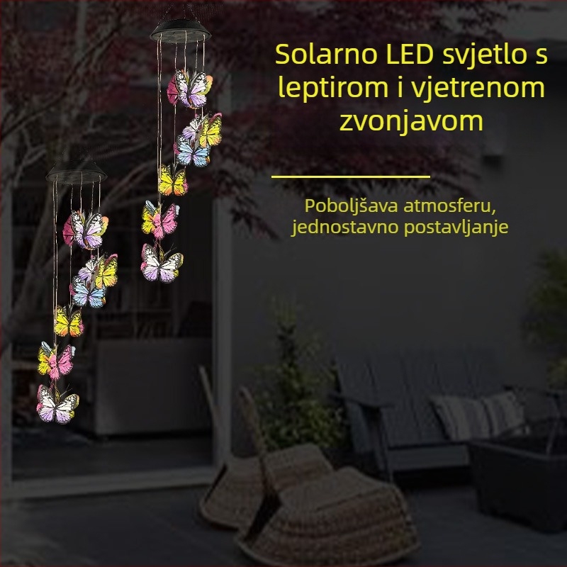 Solarni zvončići sa šarenim leptirima, vanjske viseće svjetiljke za vrt, IP65, 18 leptira