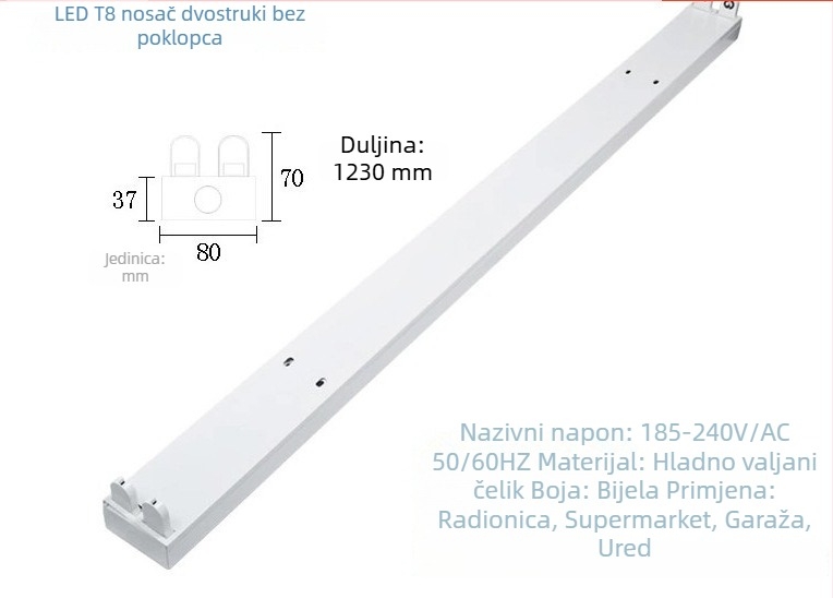 LED dnevna svjetiljka za uštedu energije, LED cijev T8 s integriranim nosačem, duljine 0.6/0.9/1.2 m, jednostrani ili dvostrani ravni poklopac