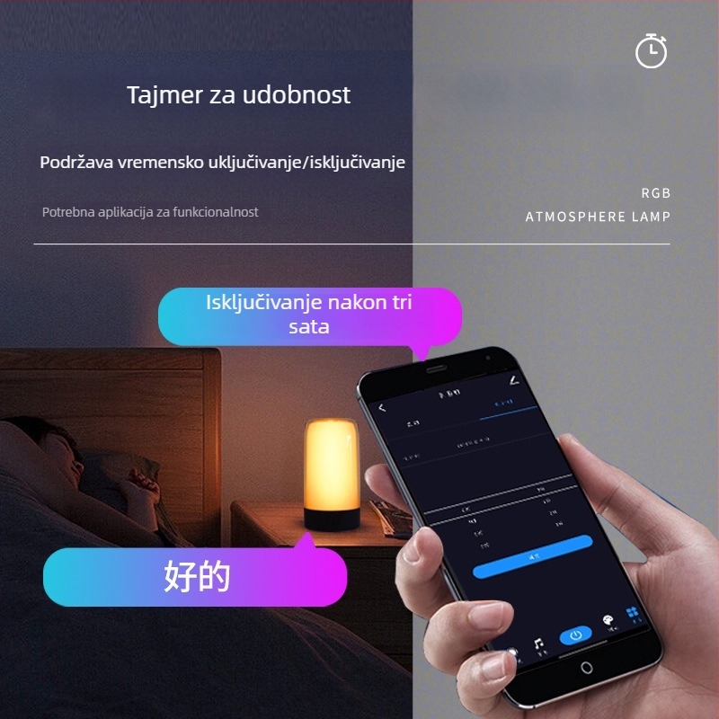 Bluetooth RGB CW noćna lampica – mala stolna lampica s regulacijom jačine svjetla i neon atmosferom