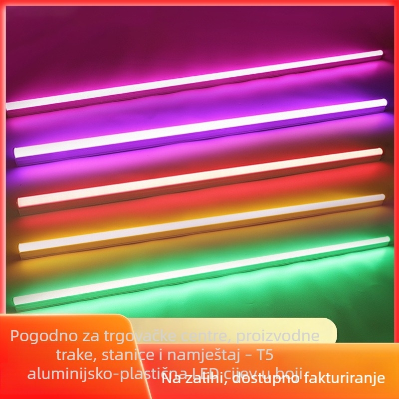 T5 RGB LED cijev, aluminij-plastična, integrirano šareno svjetlo, 18W, duljina 1,2 m, 96 LED 2835, 1500 lm, 120° kut snopa