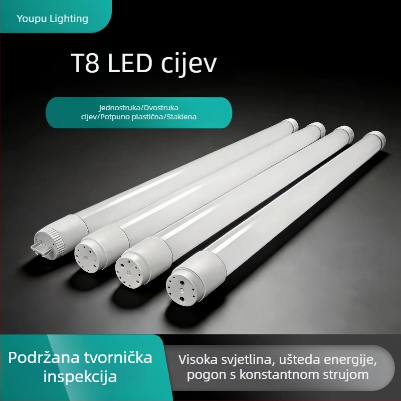 T8 integrirana LED cijev, duljine 1,2 m, jednodan ili dvostrani priključak, 9W, energetski štedi LED dnevna svjetlost, duga cijev