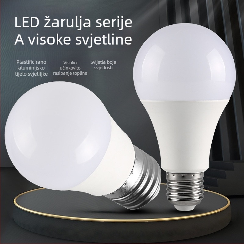 Super svijetla LED žarulja, bijela ili topla bijela svjetlost, E27 navoj, plastično-aluminijsko kućište, kućna štedna žarulja.