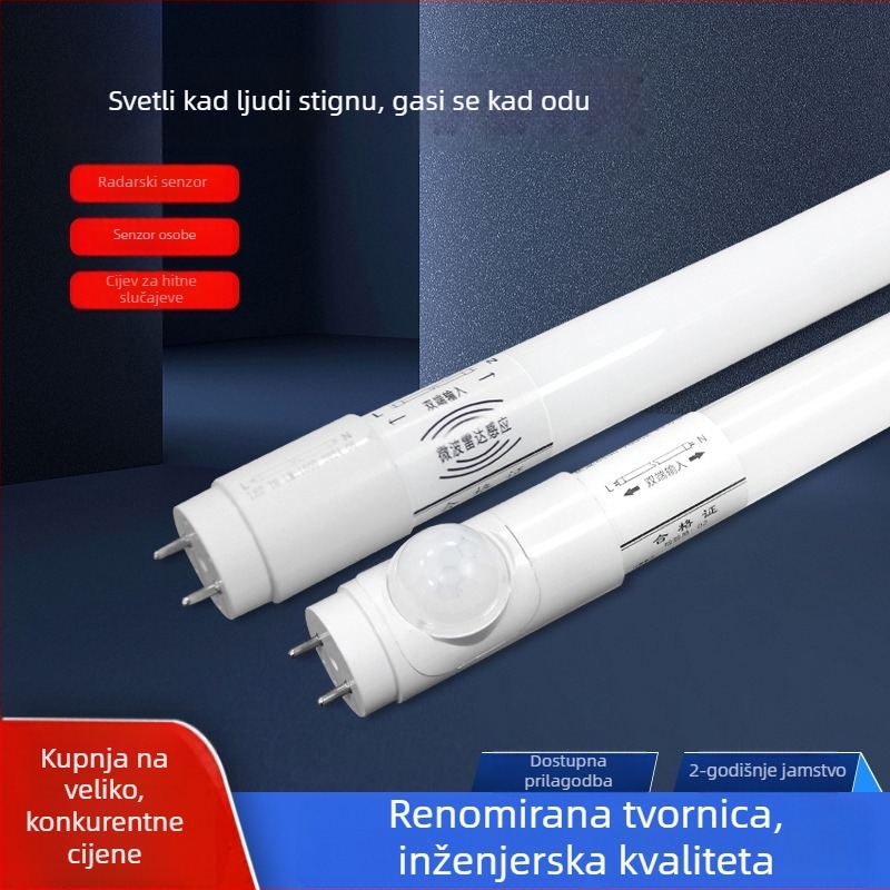 T8 LED cijev sa senzorom mikrovlnog radara, duljine 1,2 m, ultra-jasna za podzemnu garažu