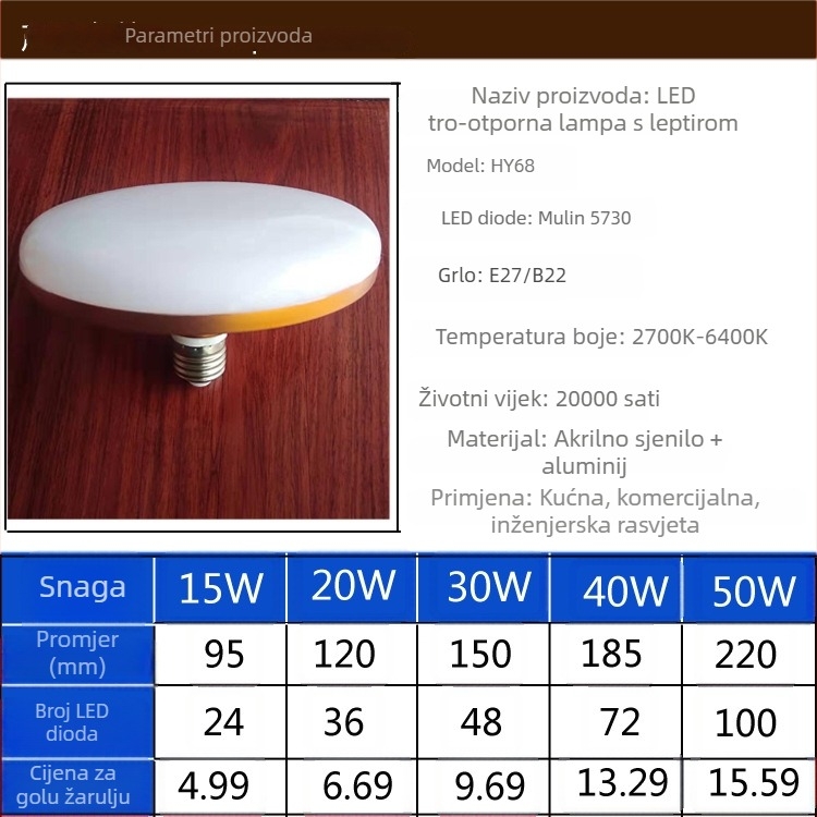 LED leptir-lampa u zlatnoj boji, E27, energetski učinkovita, IP43 zaštita, ultra jaka svjetlost