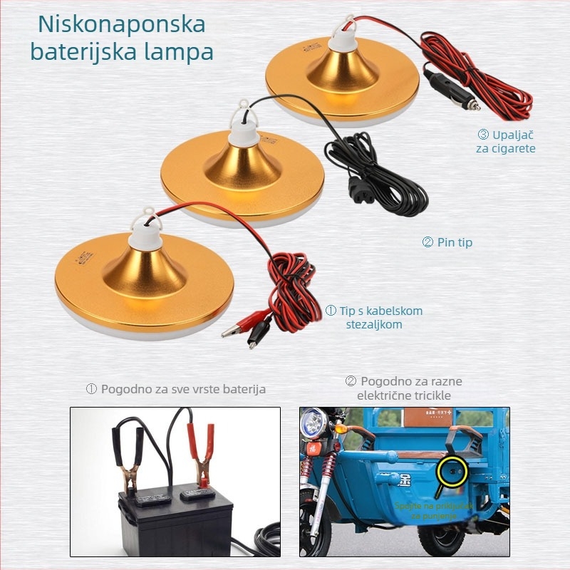 12V LED UFO žarulja – svjetlo s niskim naponom DC, kompatibilno s 48–60V, baterijsko svjetlo za noćno tržište