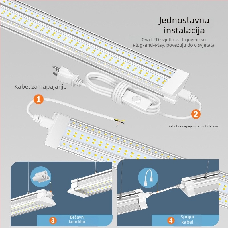LED cijev u T obliku, duljine 1,2 m / 2,4 m, za trgovine i skladišta, visoka svjetlost, duga LED traka 72W–100W
