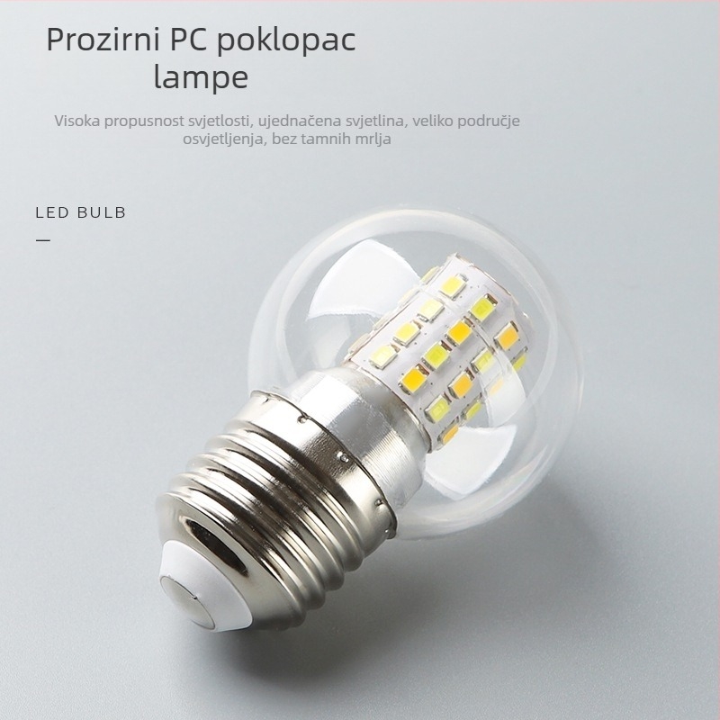 LED izuzetno svijetla žarulja s promjenom boje u tri nijanse, E27 zavrtnja baza, prozirna mala okrugla žarulja, 5W/7W