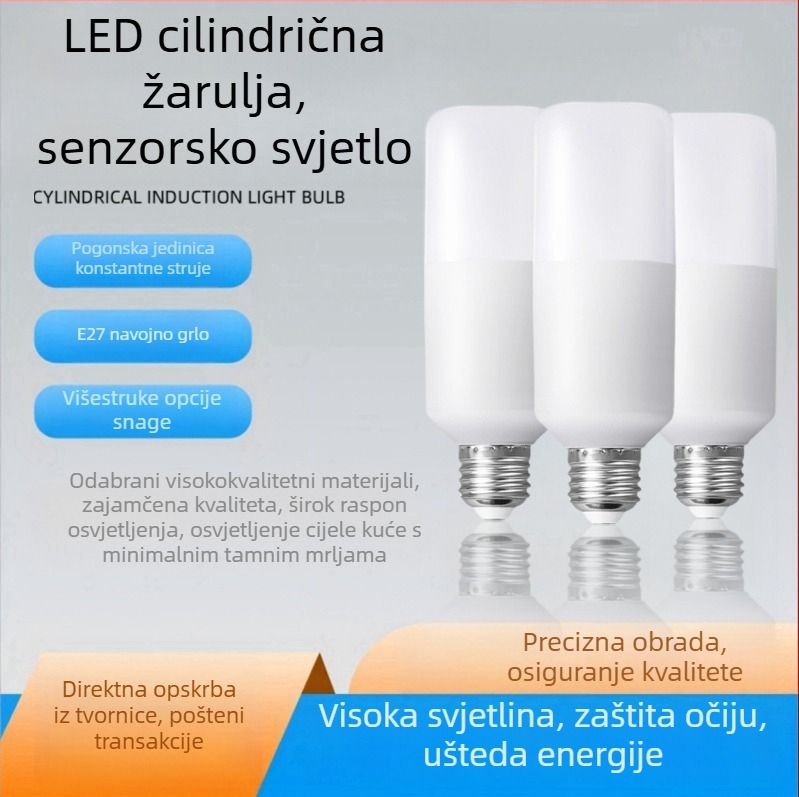 LED cilindrična žarulja s bazom E27, aluminijsko-plastično kućište, visoka svjetlina, štedljivo kućno osvjetljenje